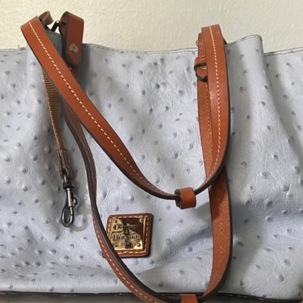 Vintage Dooney&Bourke Light Blue/Gray Embossed Ostrich Small FLYNN Shoulder Bag - Picture 2 of 12